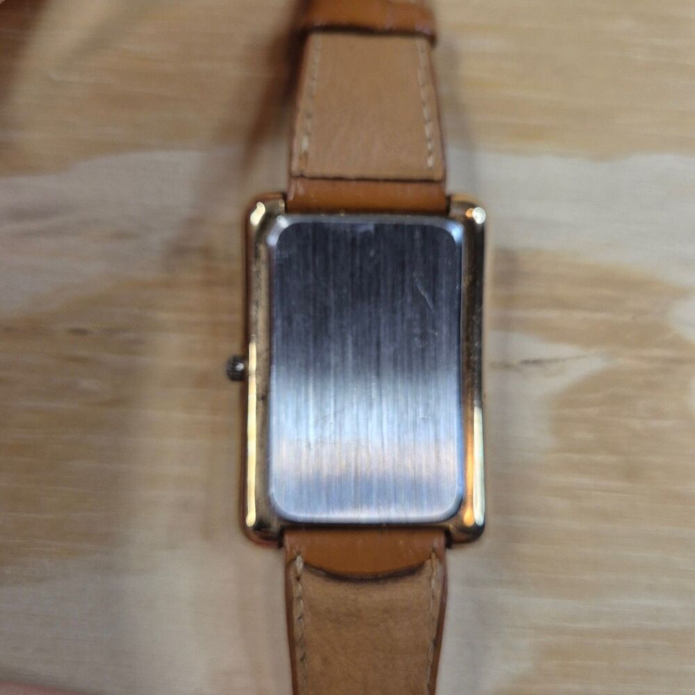 Limma Quartz Rectangular Moon Phase Watch Gold Tone Brown Genuine PigskinLeather